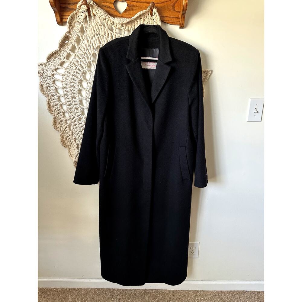 Fleurette Cashmere Vintage Long Black Coat Size Medium Large 8/10/12